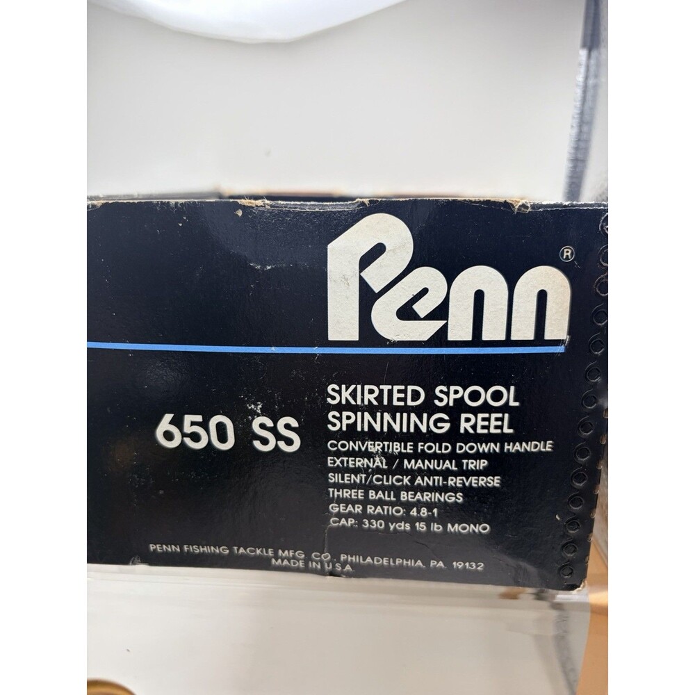 Vintage Penn 650SS Spinning Fishing Reel Made in USA Black Gold w/ Original Box